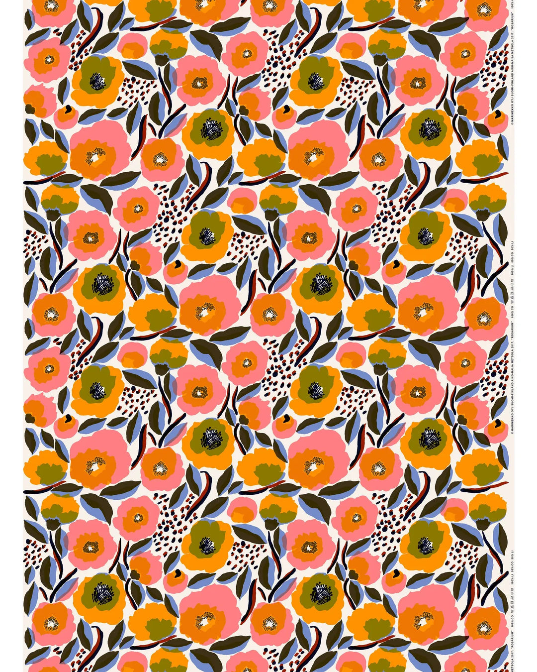 Rosarium Cotton Fabric | White, Red, Yellow, Blue | 1 yd