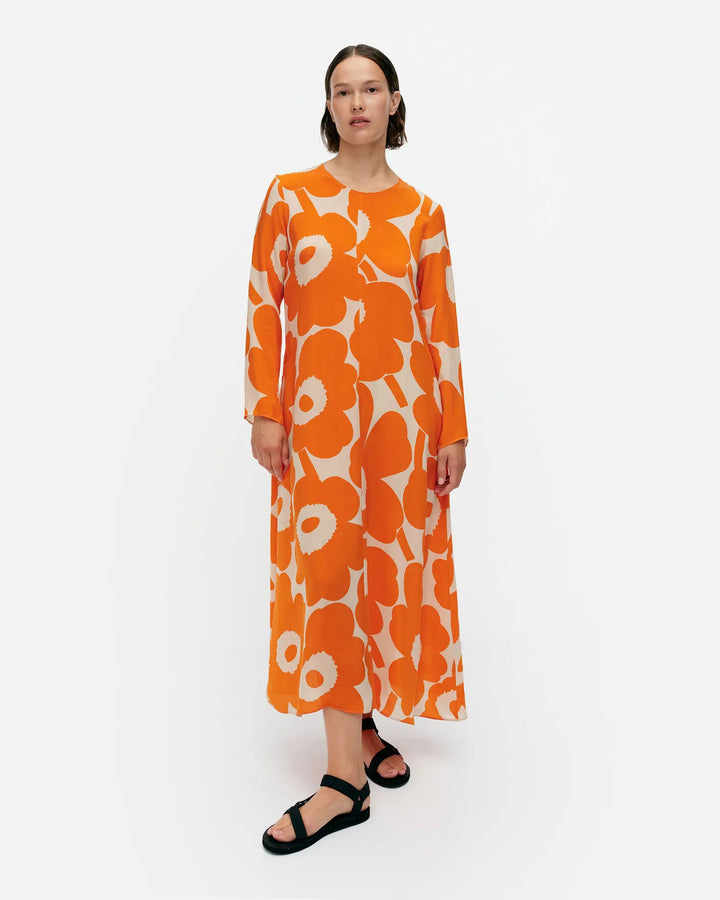 Vesitse Unikko  Long Sleeve Maxi Dress, Tangerine/Beige