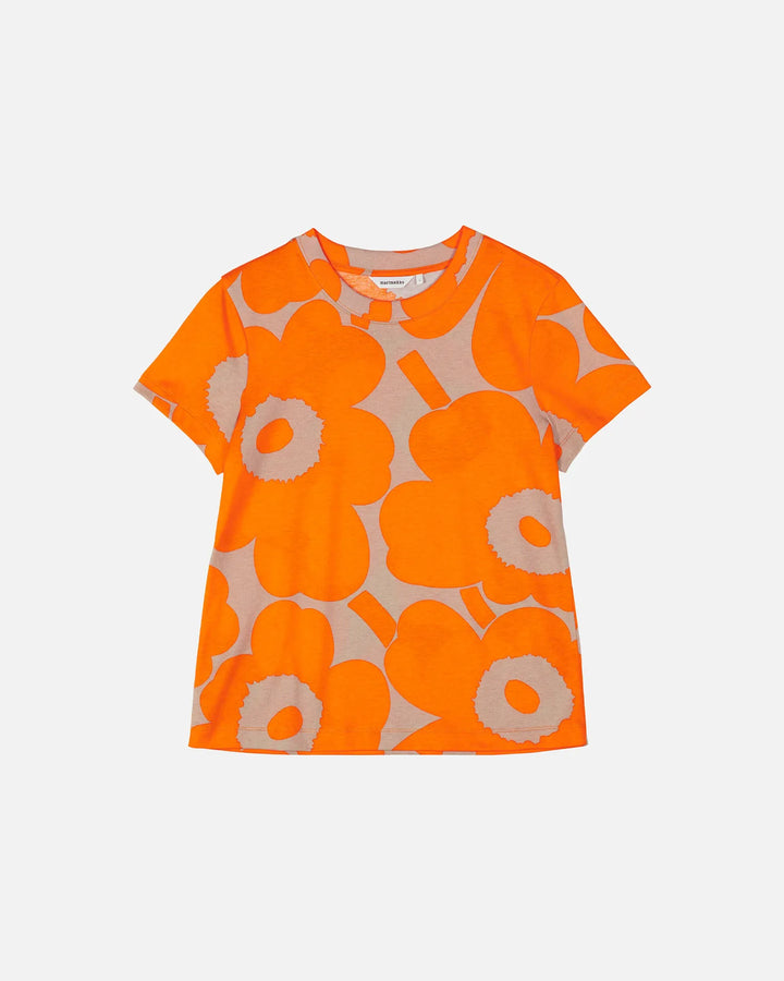 Heleys Unikko  Short Sleeve Fitted T-Shirt, Tangerine/Beige