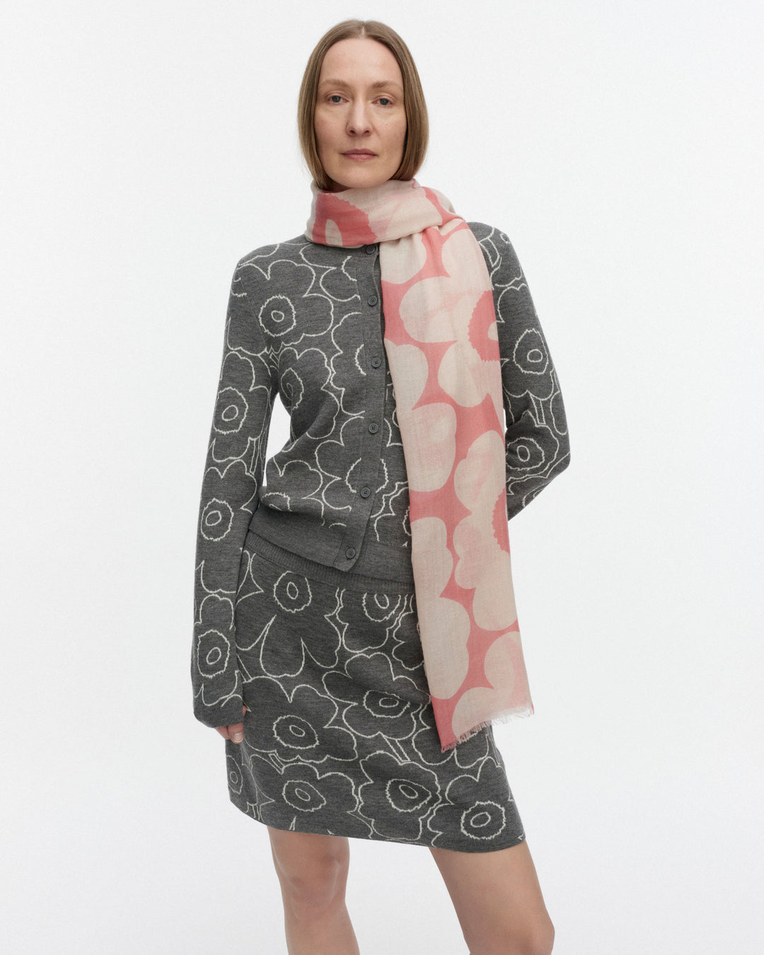 Fiore Unikko Wool Scarf | Pink, Light Pink | 28" x 72"