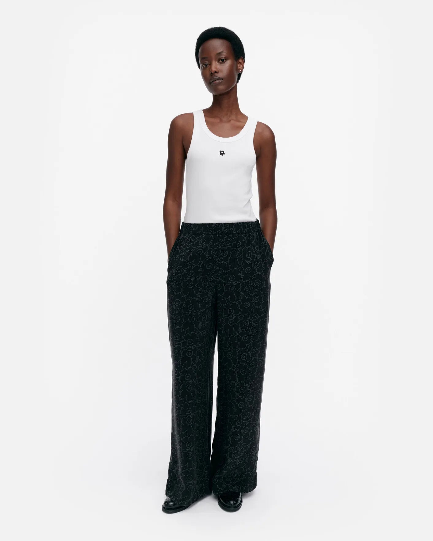 Marimekko Oanet Piirto Unikko Cupro Pant | Black - pirkko.