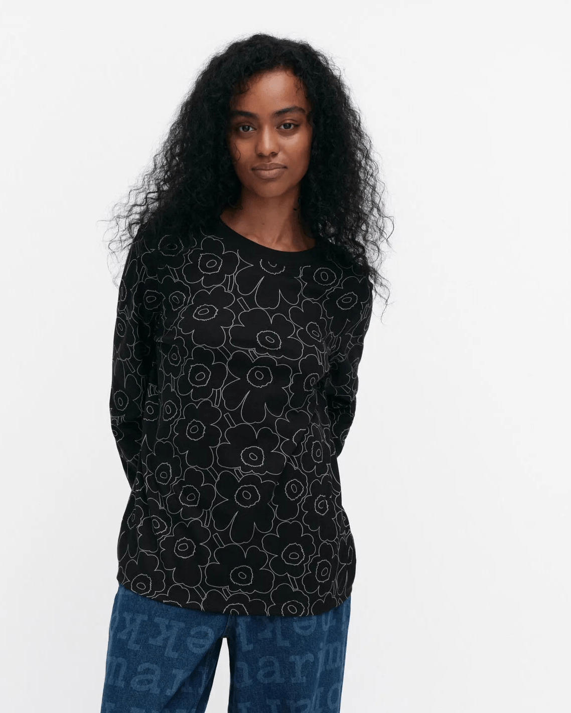 Marimekko Sekunti Long Sleeve Fitted T-Shirt | Black, Grey - pirkko.