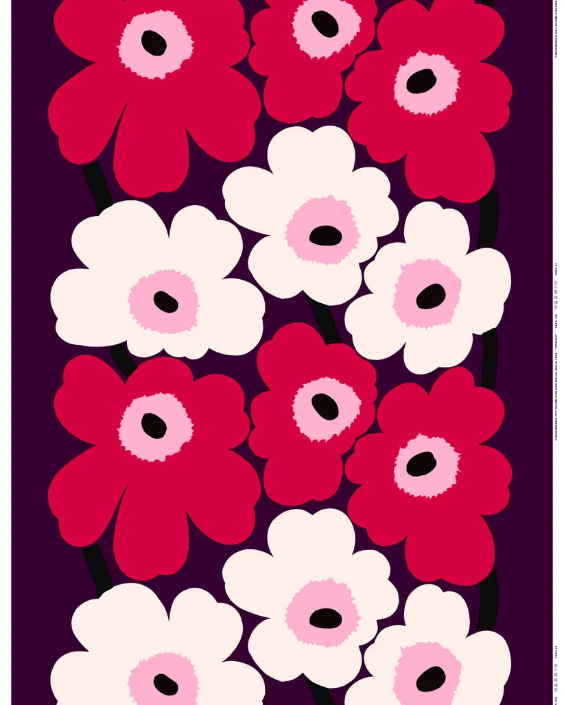 Unikko  Organic  Cotton Sateen Fabric | Plum, Cranberry, Off White | 1 yd