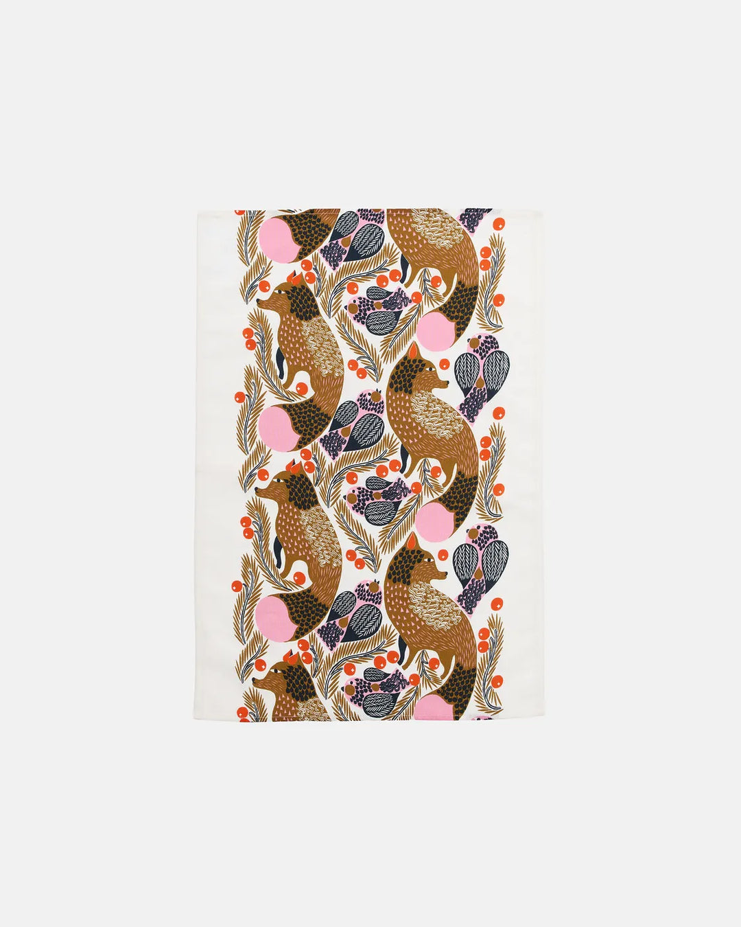 Ketunmarja Cotton-Linen Tea Towel | White, Brown Multi