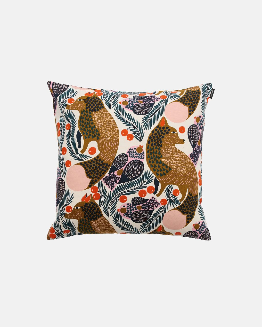 Ketunmarja Cushion Cover | 20"x20" | Off White, Brown Multi