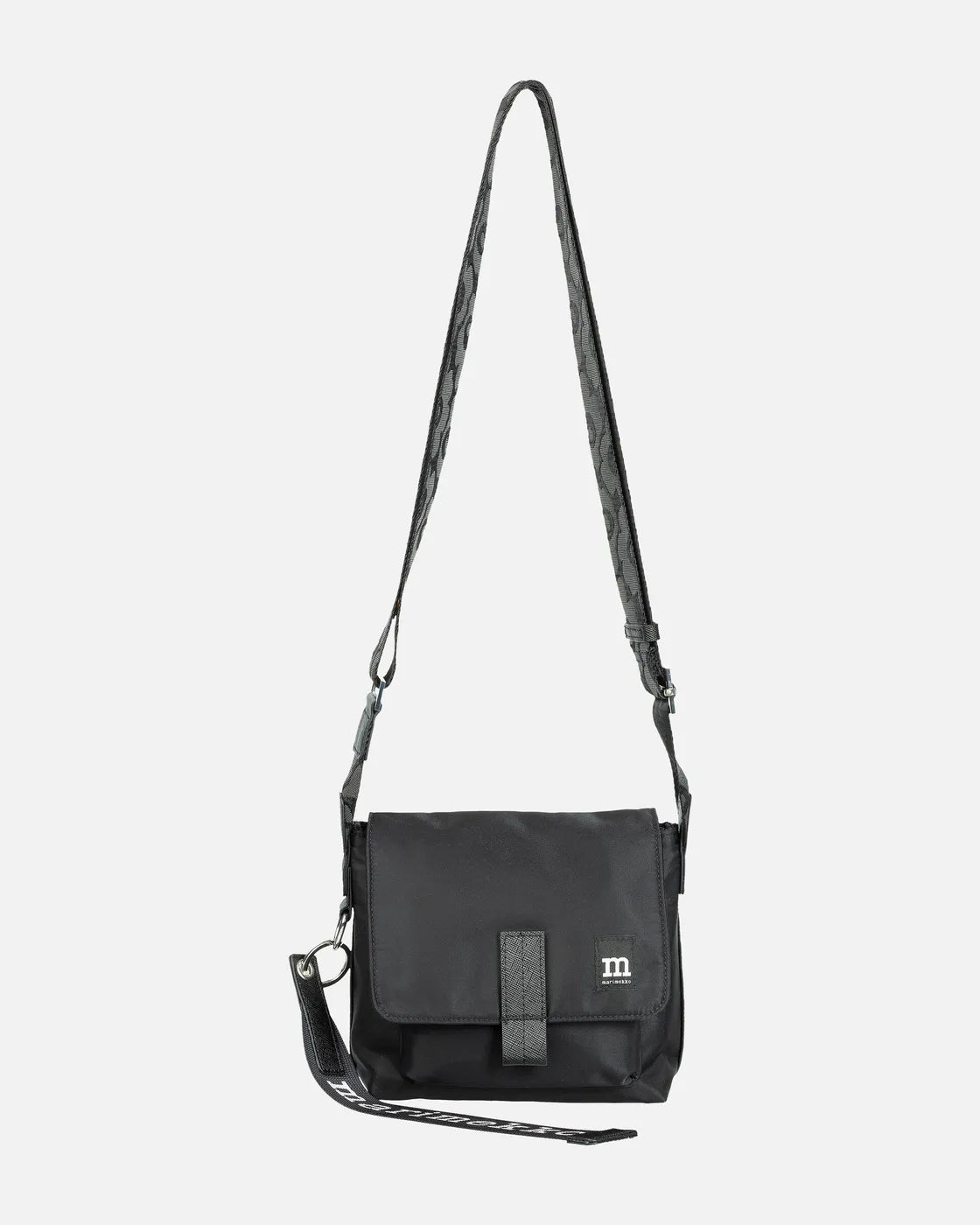 Mini Messenger Shoulder Bag, Solid Black w/Unikko Strap