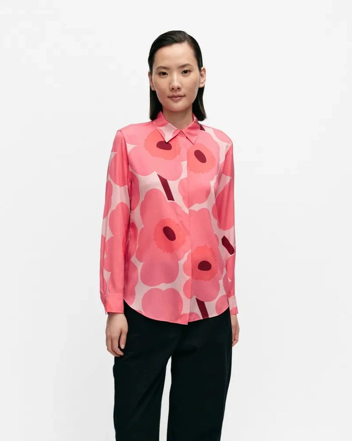 Maija Unikko Stretch Silk Shirt, Pink/Coral