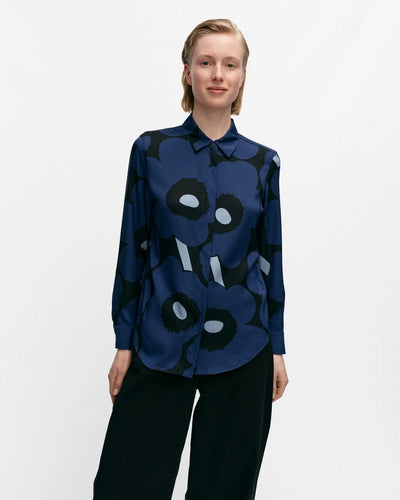 Maija Unikko Stretch Silk Shirt, Dark Blue/Black