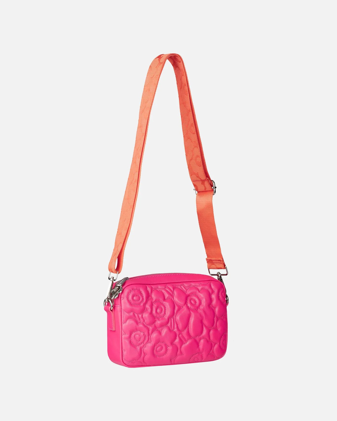 Soft Gratha Embossed Unikko Leather Shoulder Bag, Pink/Orange