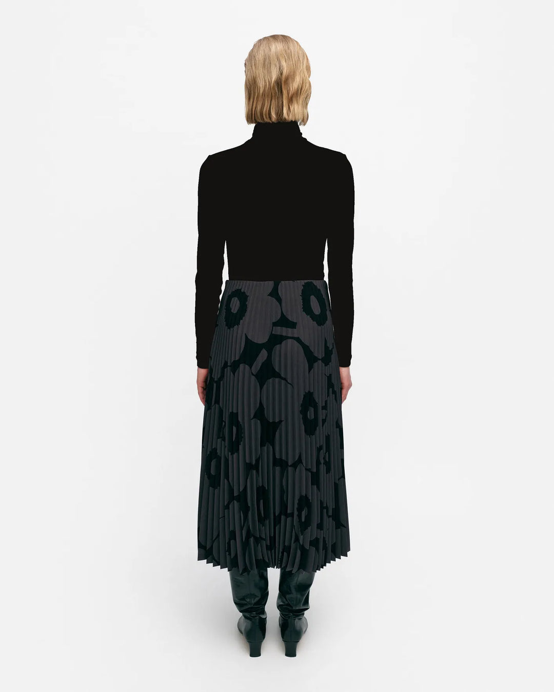 Kyllikki Unikko Pleated Skirt, Black/Dark Grey