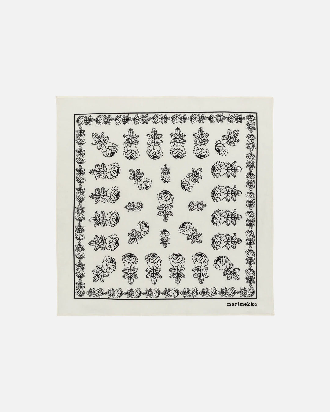 Astrilli Vihkiruusu Cotton Scarf | Off white, Black | 22" x 22"