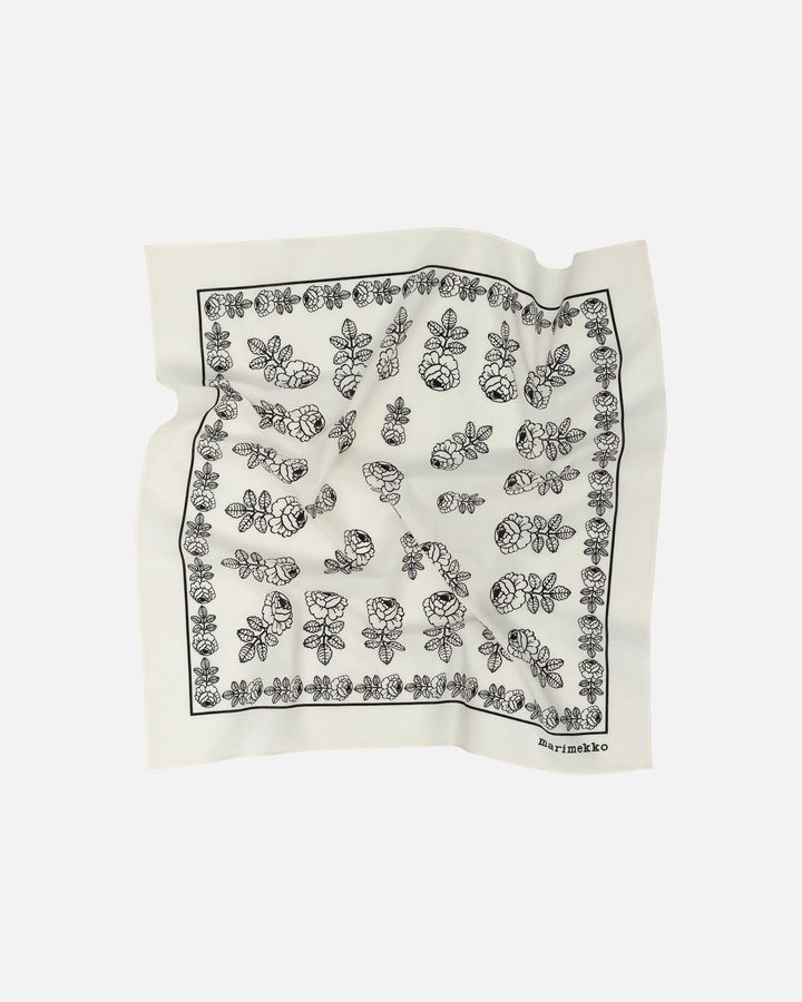 Astrilli Vihkiruusu Cotton Scarf | Off white, Black | 22" x 22"