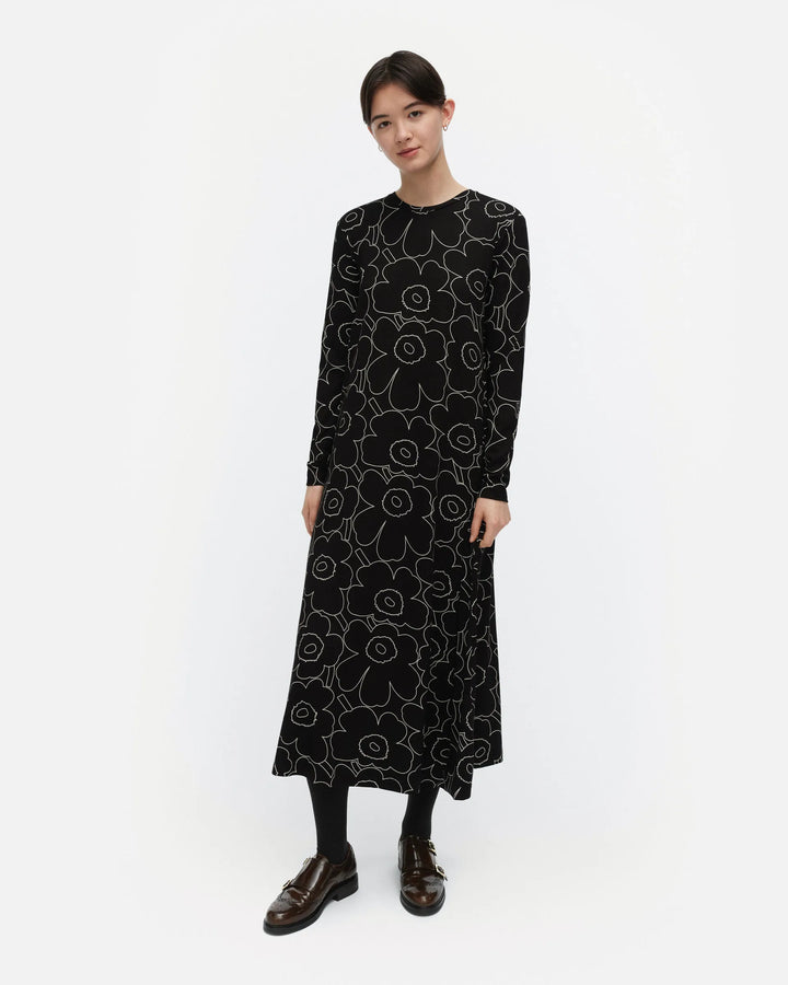 Kolmin Piirto Unikko Long Sleeve Midi Dress| Black ,White