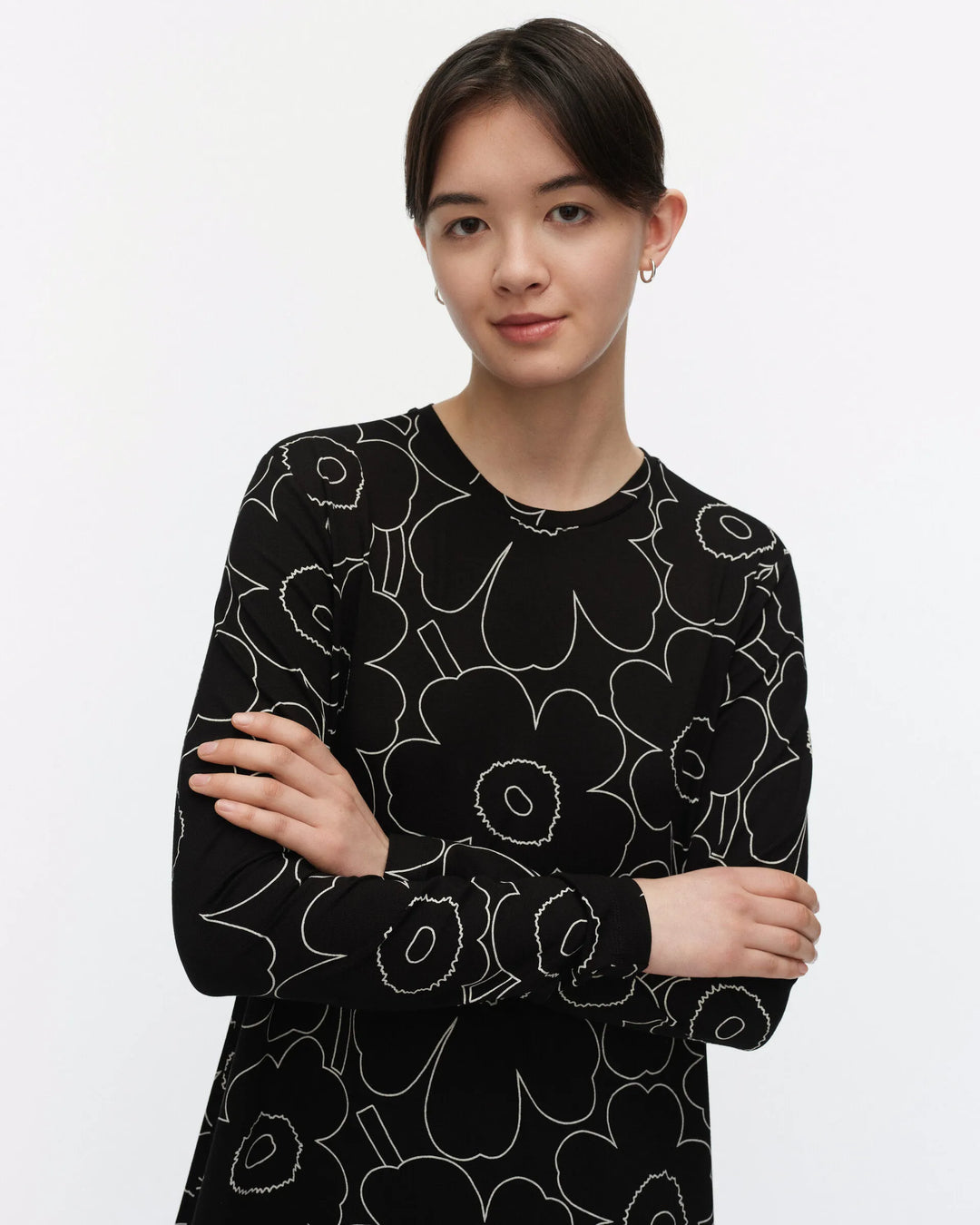 Kolmin Piirto Unikko Long Sleeve Midi Dress| Black ,White