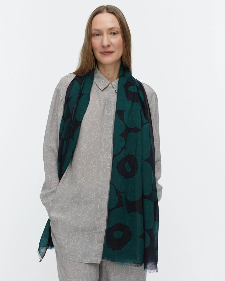 Fiore Unikko Wool Scarf | Green/ Black | 28" x 72"