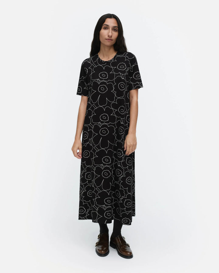 Kokemus Piirto Unikko Short Sleeve Midi Dress| Black ,White