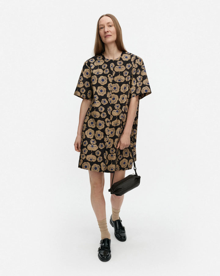 Taitavuus Tumma Short Sleeve Poplin Dress | Black, Brown, Blue