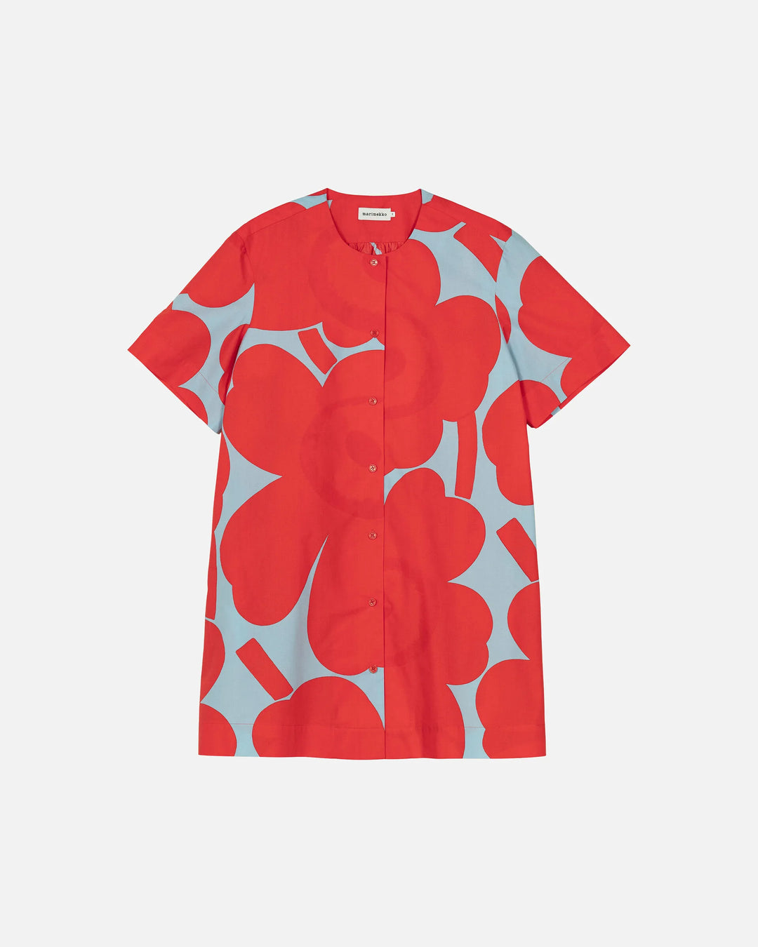 Taitavuus Unikko Short Sleeve Poplin Dress | Blue, Red