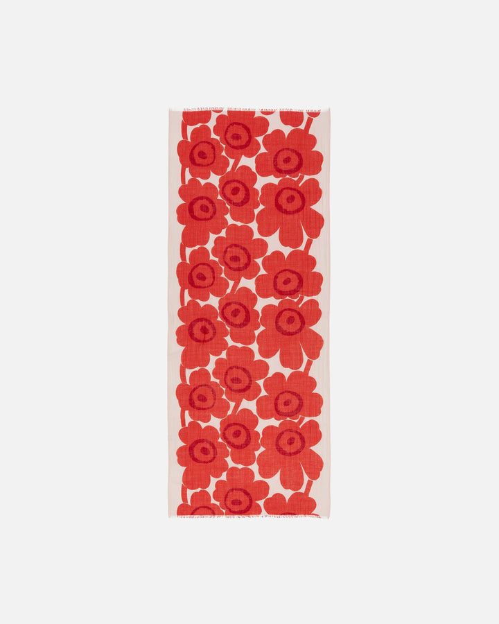 Fiore Unikko Wool Scarf | Pale Pink, Coral Red | 28" x 72"