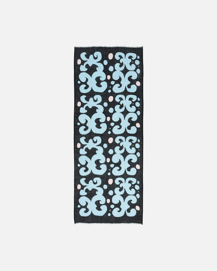 Fiore Keidas Wool Scarf | Black, Light Blue, Pale Pink | 28" x 72"