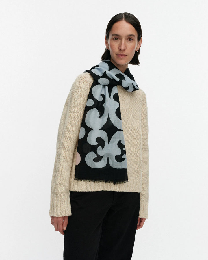 Fiore Keidas Wool Scarf | Black, Light Blue, Pale Pink | 28" x 72"