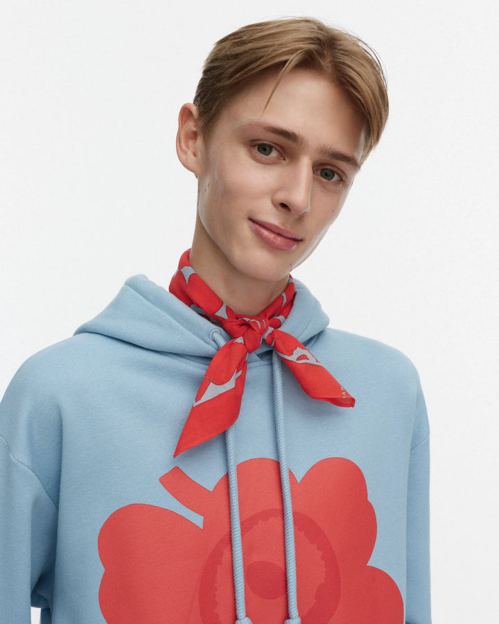 Astrilli Unikko Cotton Scarf | Light Blue, Red | 22" x 22"