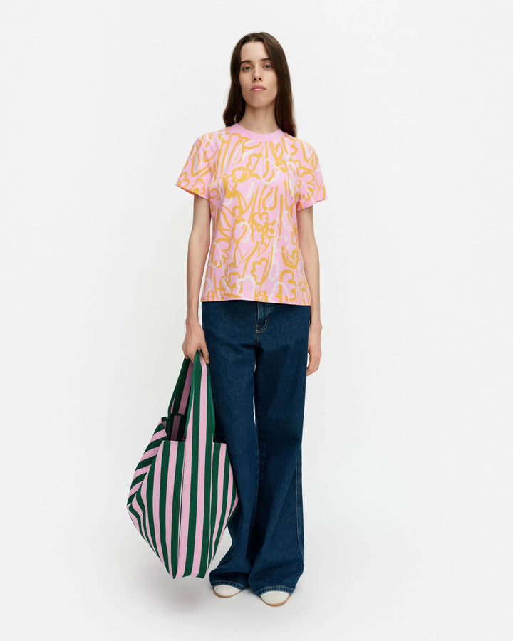 Hionta Ensikukat Lyocell-Cotton Fitted T-shirt | Pink, Orange