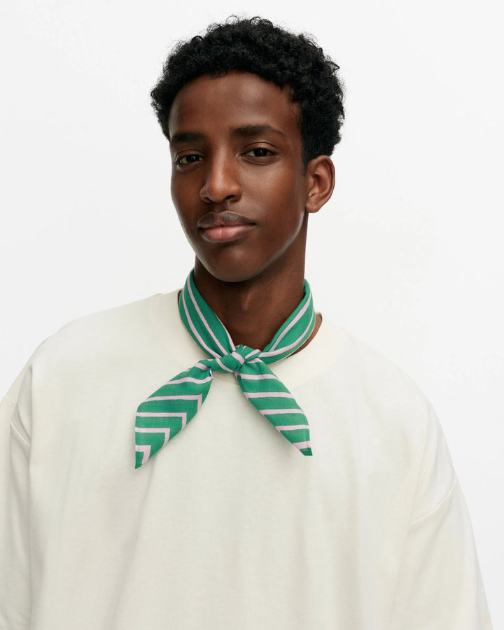 Astrilli Piccolo Cotton Scarf | Green, Light Pink | 22" x 22"