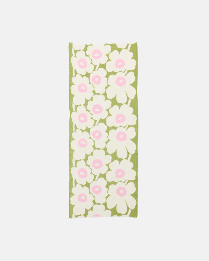Fiore Unikko Wool Scarf | Green, Yellow, Pink | 28" x 72"