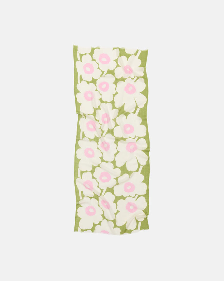 Fiore Unikko Wool Scarf | Green, Yellow, Pink | 28" x 72"