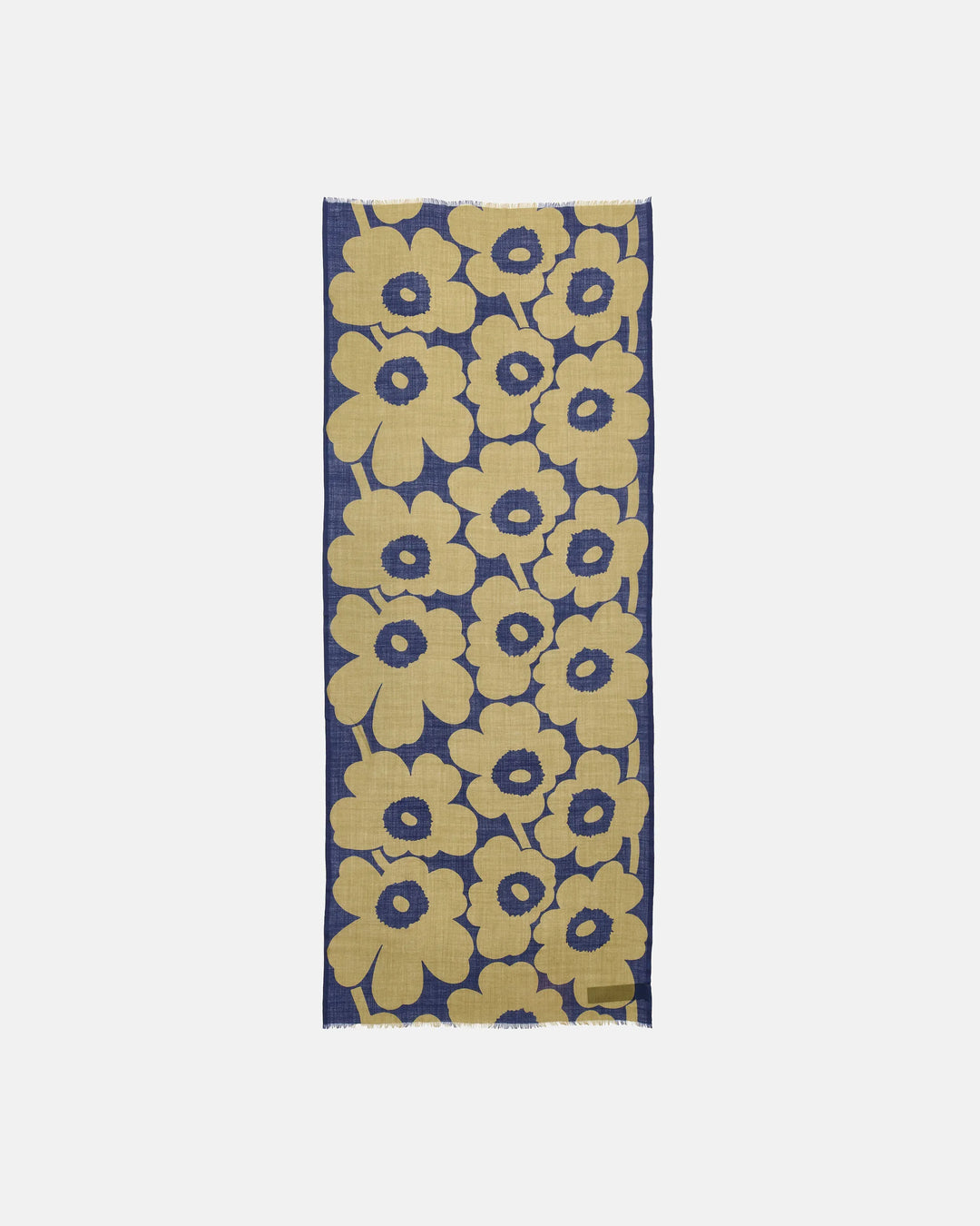 Fiore Unikko Wool Scarf | Dark Navy, Olive | 28" x 72"