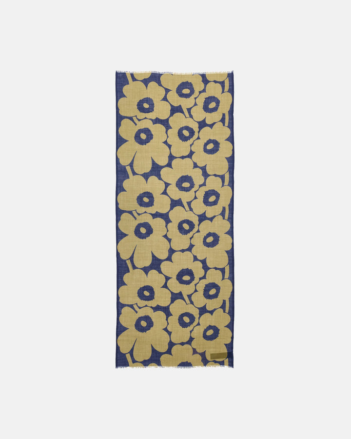 Fiore Unikko Wool Scarf | Dark Navy, Olive | 28" x 72"