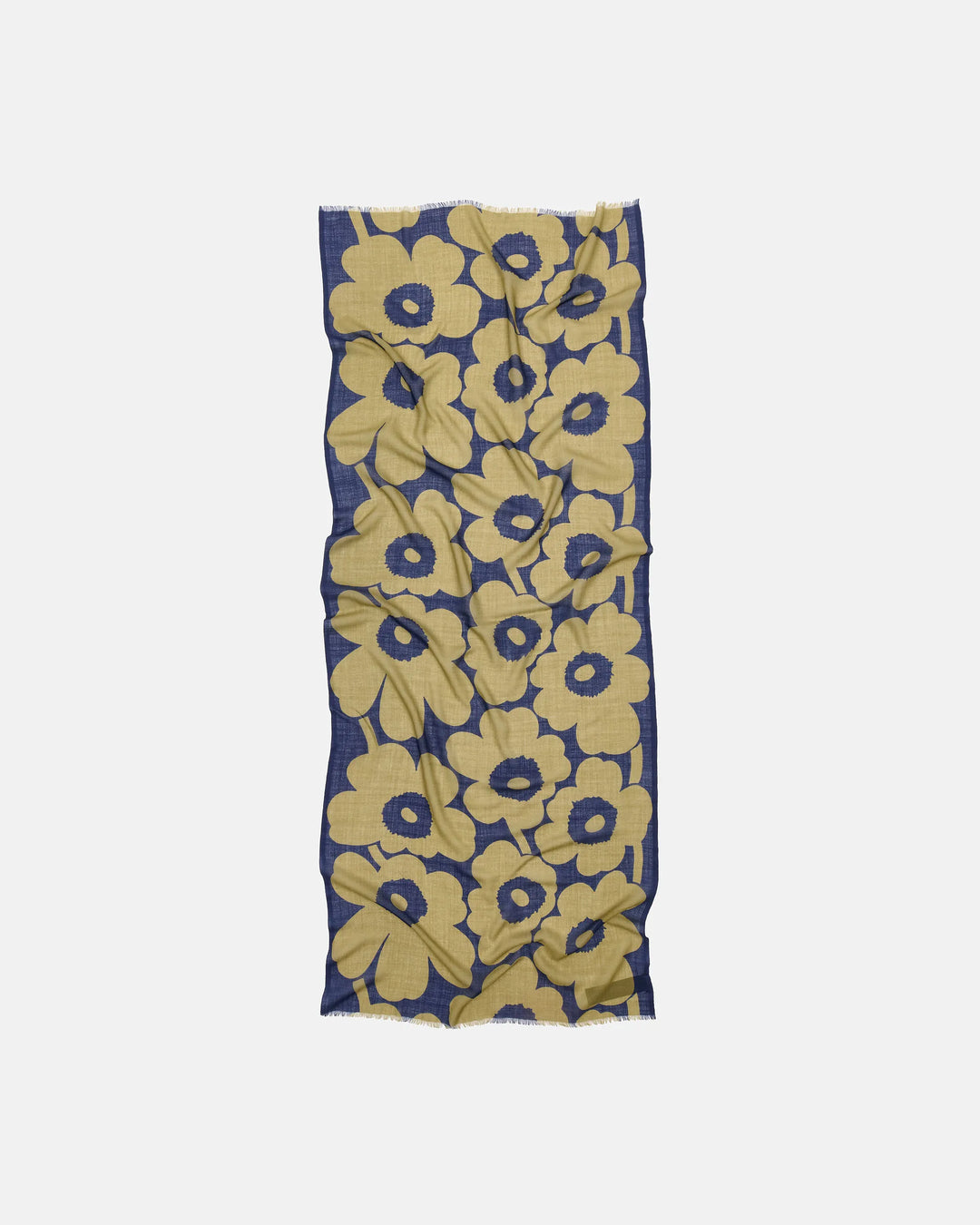 Fiore Unikko Wool Scarf | Dark Navy, Olive | 28" x 72"