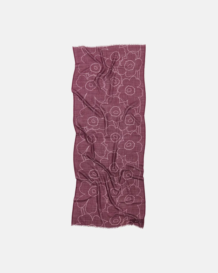 Fiore Piirto Unikko Wool Scarf | Wine, Dark Blue | 28" x 72"