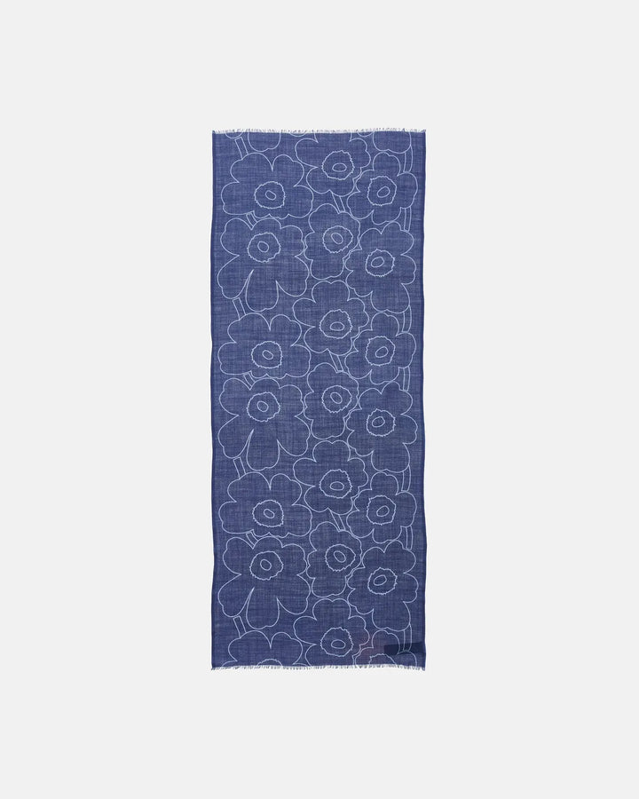 Fiore Piirto Unikko Wool Scarf | Dark Blue, Light Blue | 28" x 72"