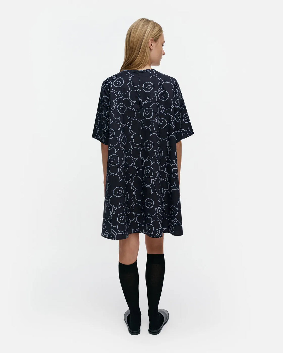Kukkiva Short Sleeve A-Line Dress | Dark Blue, Light Blue