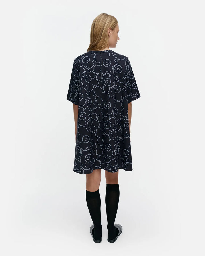 Kukkiva Short Sleeve A-Line Dress | Dark Blue, Light Blue