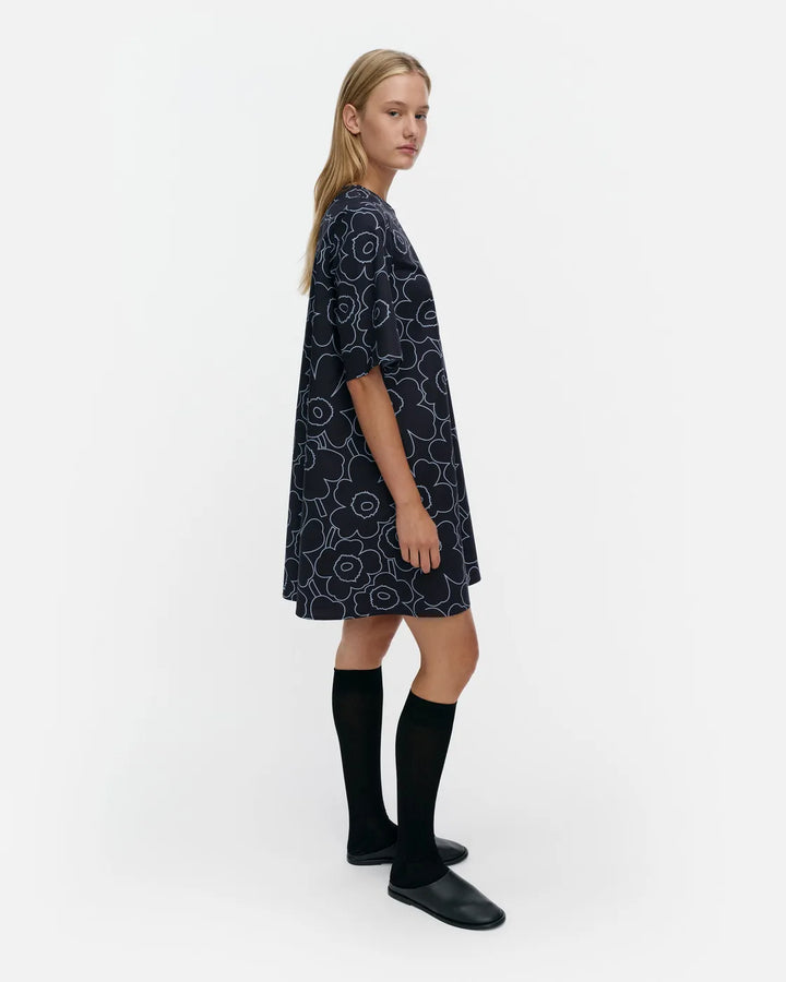 Kukkiva Short Sleeve A-Line Dress | Dark Blue, Light Blue