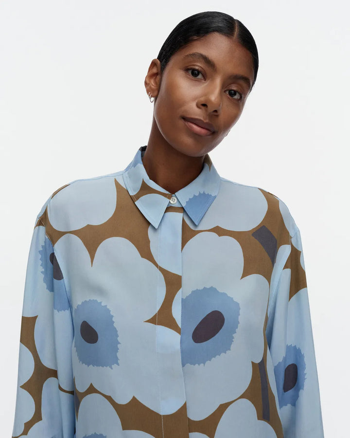 Jarki Unikko Long Sleeve Blouse | Light Blue, Olive Green