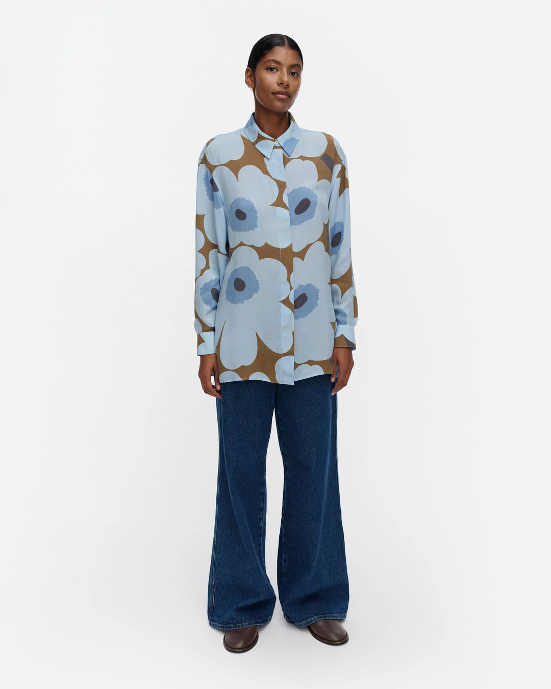Jarki Unikko Long Sleeve Blouse | Light Blue, Olive Green