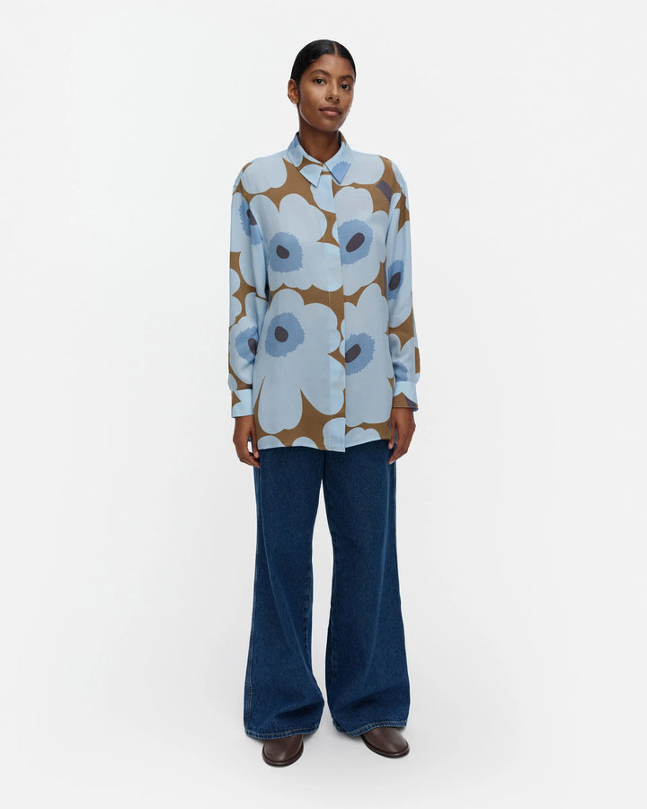 Jarki Unikko Long Sleeve Blouse | Light Blue, Olive Green