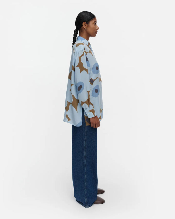 Jarki Unikko Long Sleeve Blouse | Light Blue, Olive Green