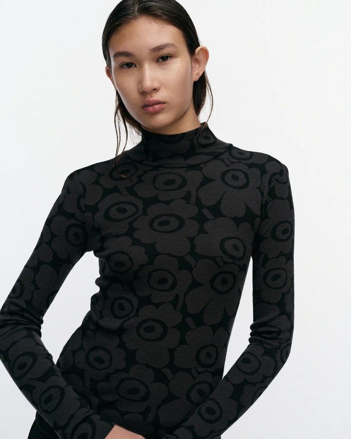Unikko Wool Rib Turtleneck | Black, Dark Grey