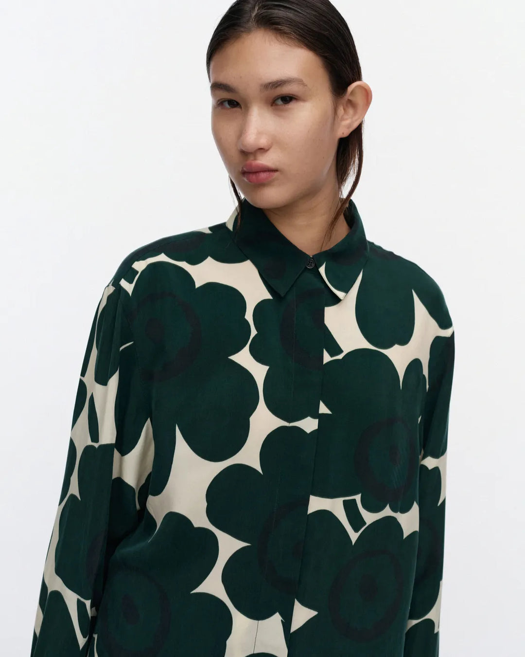 Jarki Unikko Long Sleeve Blouse | Dark Green, Off White