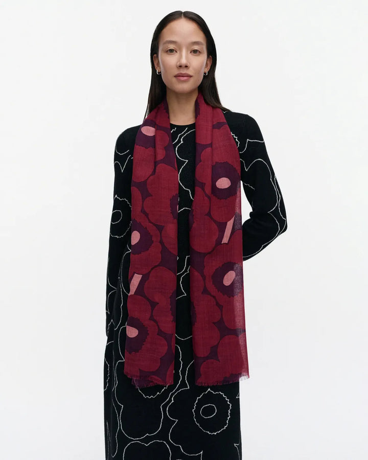 Fiore  Unikko Wool Scarf |Burgundy Multi | 28" x 72"