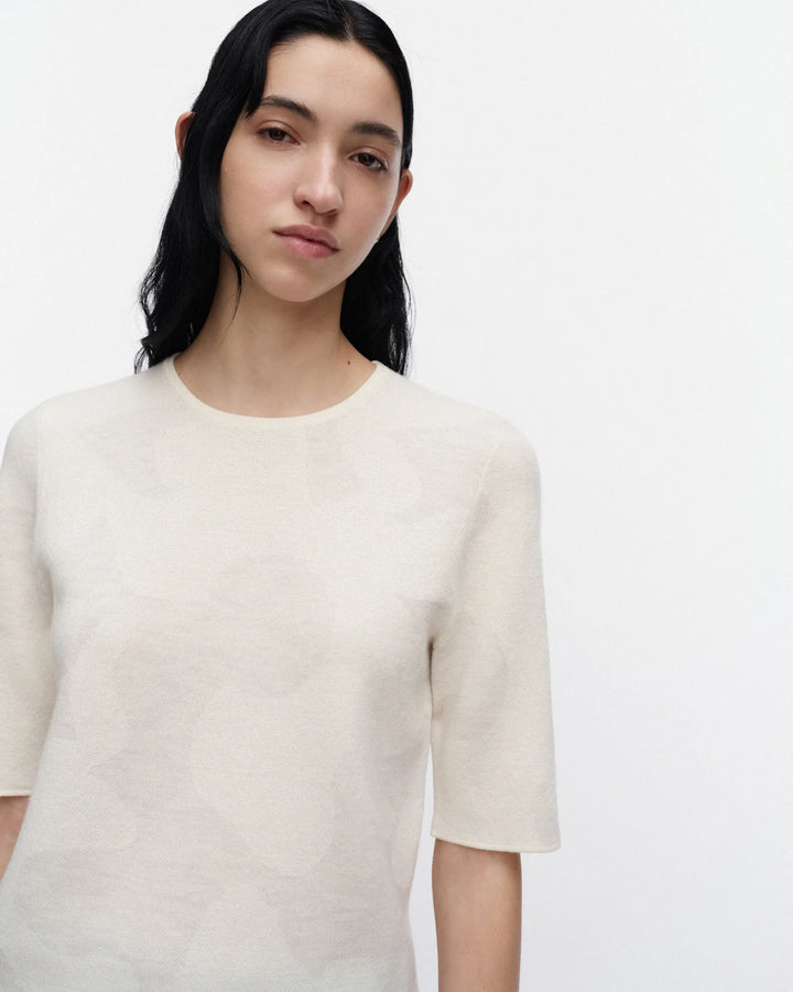 Wool Knit Short Sleeve Top | Lossi Pattern Off White