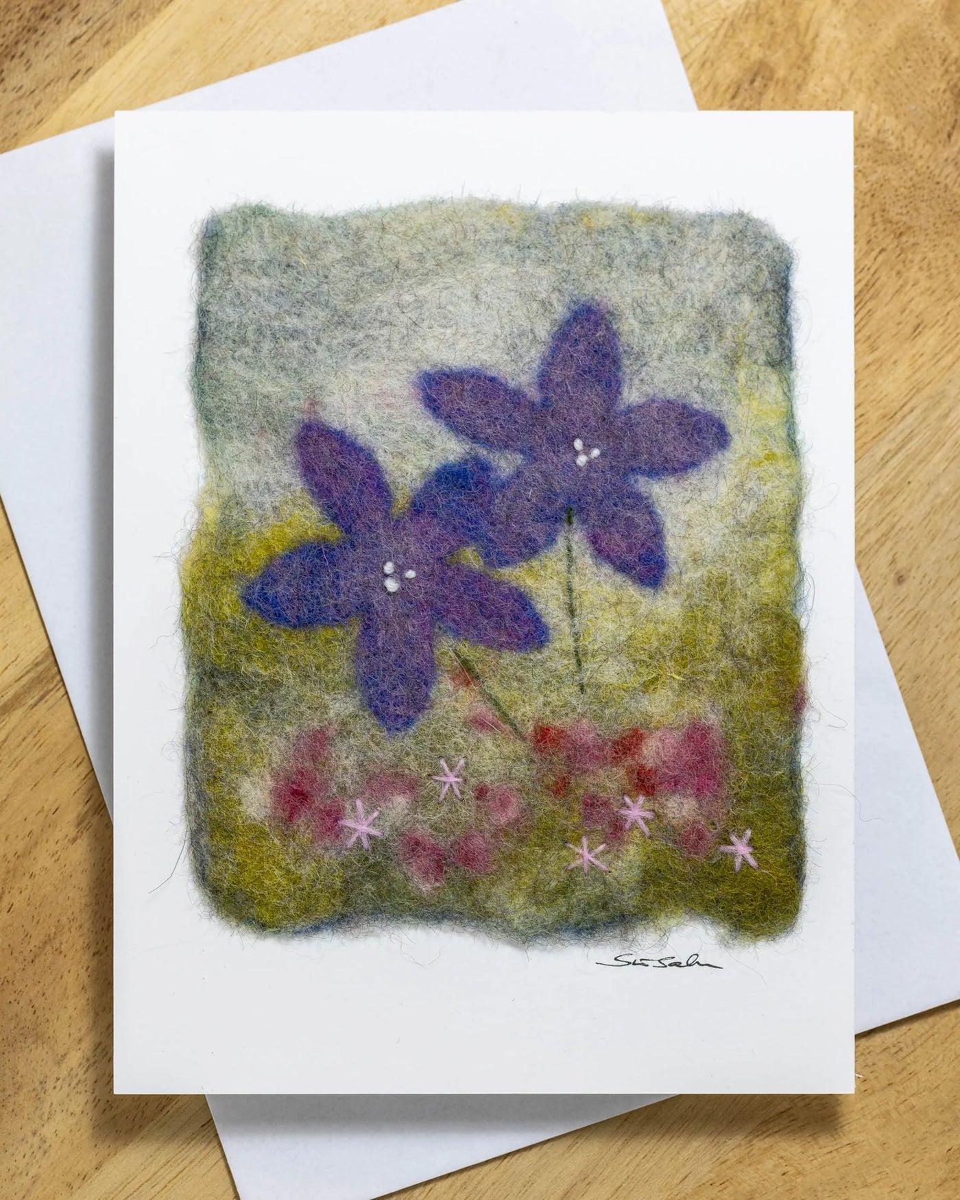 Finnish Felted Cards: Purple Flowers