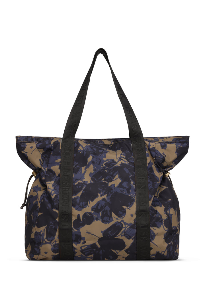 Ilse Jacobsen | All Weather Nylon Shopper Tote | Mocha, Dark Blue Butterfly