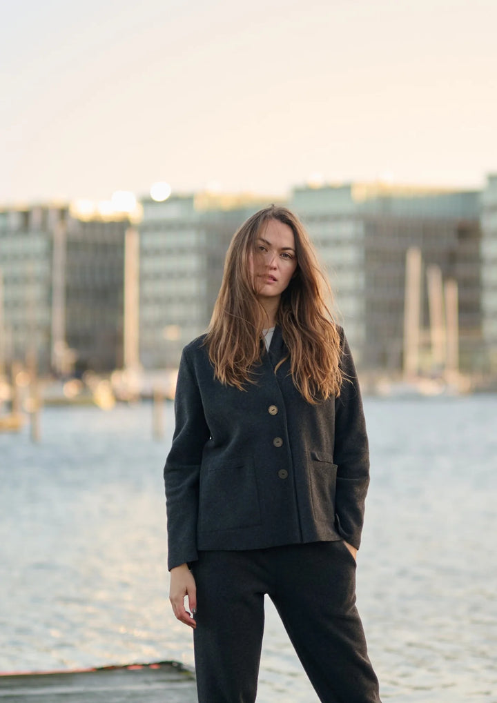 Henriette Italian Fleece Cardigan | Soft Black