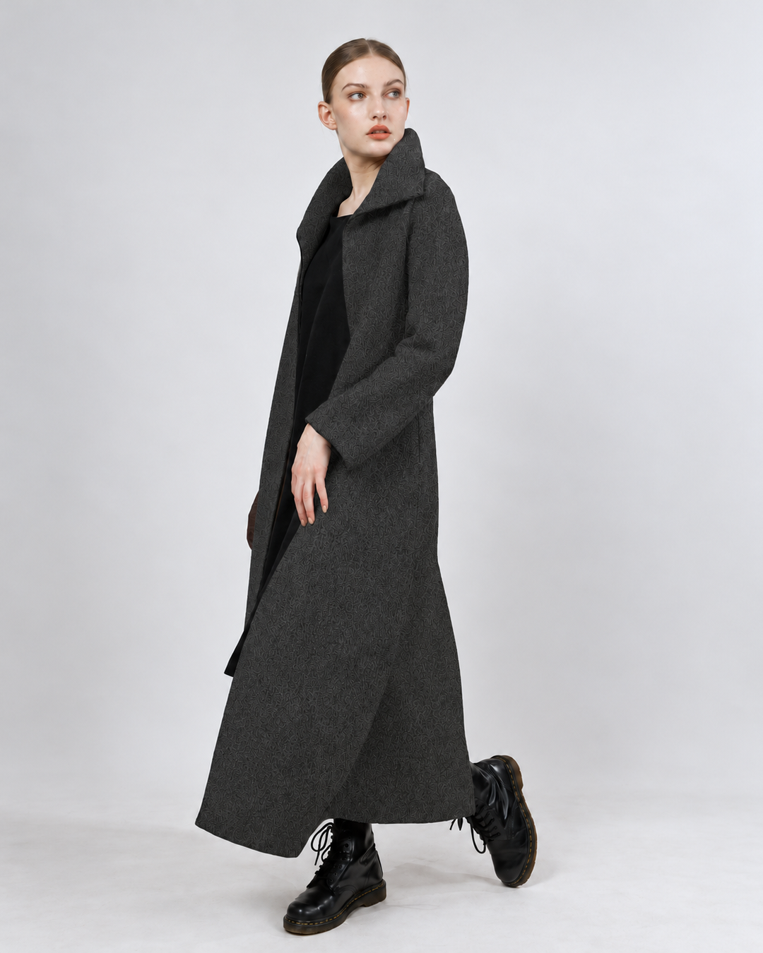 Loru Boiled Wool Coat, Dark Grey